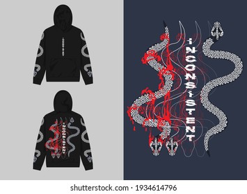 two red snake art abstract streetwear design