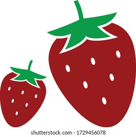 two red strawberries with fresh green stalks