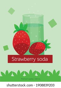 Two red strawberries with soda