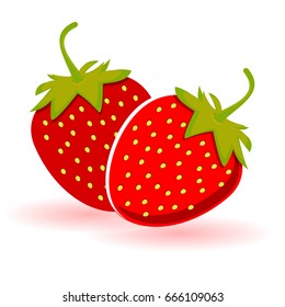 Two Red Strawberry vector, flat strawberry icon