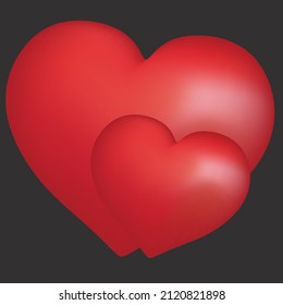 two red three-dimensional hearts, 3-d Vector illustration