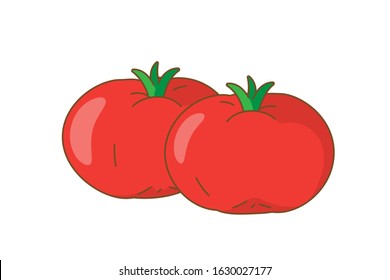 Two red tomatoes. Cartoon vector illustration. May use for sticker or web application. Flat style picture isolated on white background.