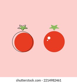 Two red tomatoes on a pink background. Food outline icons