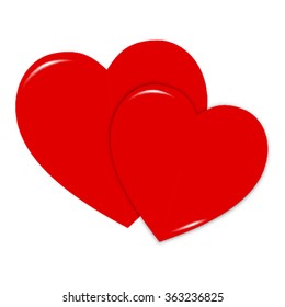 two red vector hearts on white background for valentines day 