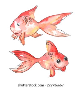 two red watercolor fish vector