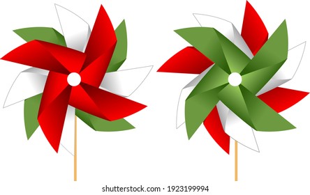 Two red, white and green Mexican pinwheels