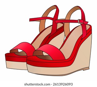 Two red and white high heels with a strap