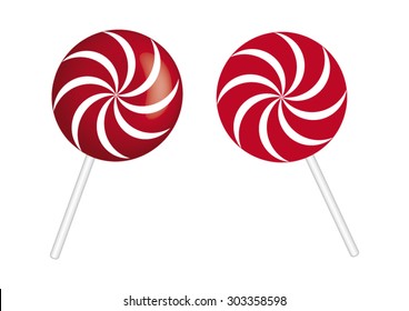 Two Red And White Lollipops On White Background