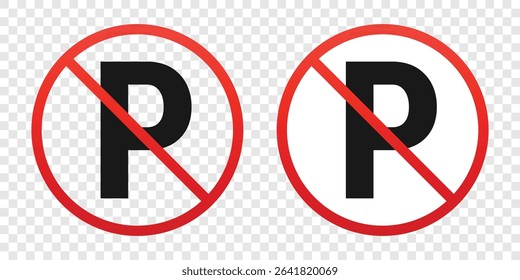 Two red and white no parking signs are displayed on a transparent background, universally indicating areas where vehicle placement is prohibited.