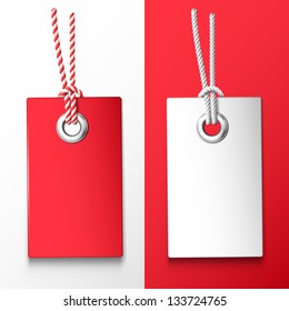 Two Red And White Price Tag. Vector Design Elements
