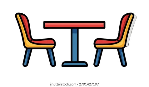 Two red and yellow chairs with table