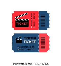 Two red-blue entry pass tickets stub for cinema