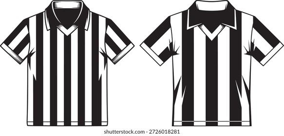 Two referee t-shirts with black and white strips. Ref uniform isolated.