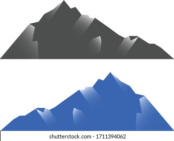 Two reflected vector/illustration of a mountain in grey and blue with shadows based off of the Panjshir valley, Afghanistan