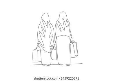 Two refugee mothers. World refugee day concept one-line drawing