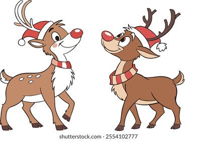 two reindeer with hat and scarf