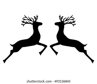 Two reindeer jumping together on a white background, vector illustration