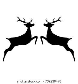 Two reindeer jumping together on a white background