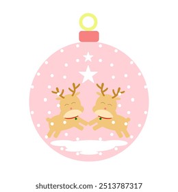 Two Reindeer in snow ball.