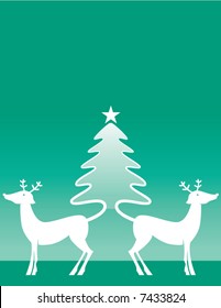 Two reindeer whose tails make a Christmas tree