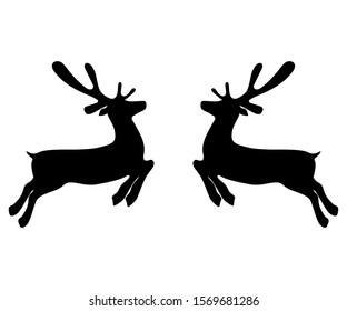 Two reindeers on a white background jump to each other for Christmas