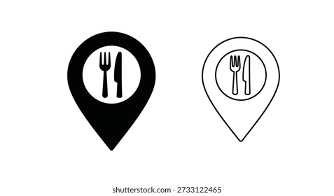Two restaurant location icons, one filled and one outlined, featuring a distinctive silhouette style.
