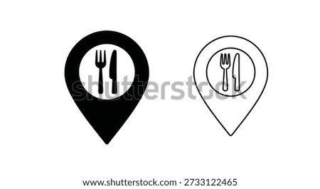Two restaurant location icons, one filled and one outlined, featuring a distinctive silhouette style.