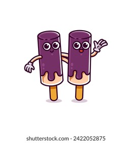 Two Retro Cartoon Ice Creams Hugging Each Other