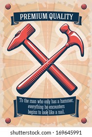 Two retro hammers tool shop poster vector illustration