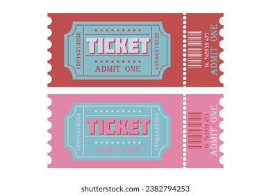 Two Retro Ticket templates in blue and pink colors. Vector illustration