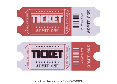 Two Retro Ticket templates in red and white colors. Vector illustration