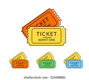 Two retro tickets. Template flat contour illustration for cinema and other events. Text outlined