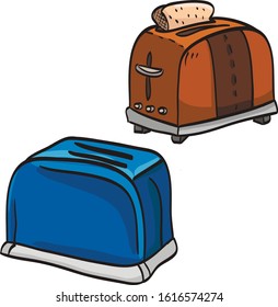 two retro toasters set at the white background