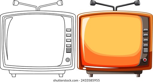 Two retro TVs with antennas in vector style