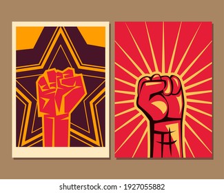 Two revolution fists up banners design, Manifestation protest demonstration and political theme Vector illustration
