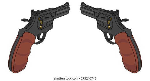 two revolvers isolated on white background, vector, illustration 
