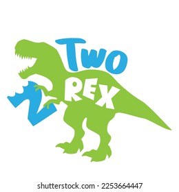 Two Rex birthday dinosaur vector cartoon illustration