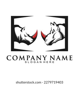 Two rhino battle vector logo