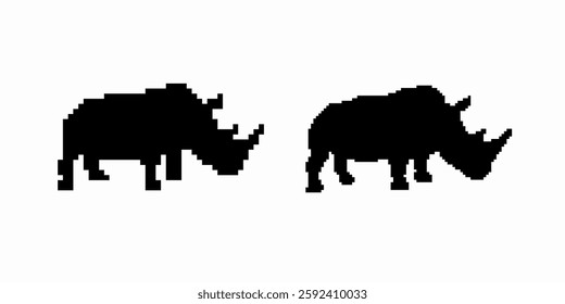 Two rhino silhouettes feature distinct horns and sturdy bodies, conveying strength and presence.