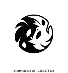 Two Rhino Yin Yang Face Modern Logo Design Illustration, element graphic illustration template