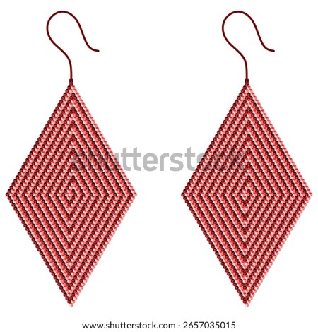 Two rhombus-shaped earrings, alternating light and dark red in a spiral direction