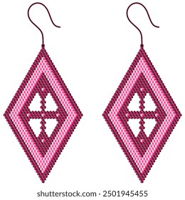 Dos pendientes en forma de rombo con huecos esculpidos, alternando rosa oscuro y rosa claro, hechos de cubos 3D