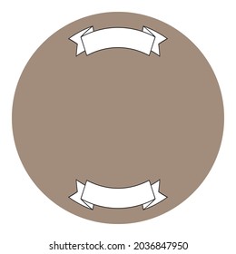 Two ribbons banners. Black and white contour retro ribbons at top and bottom of circle. Circle of color Pale Oyster. Flat design elements. Graphic isolated icons. Templates for decor, logo, postcards.