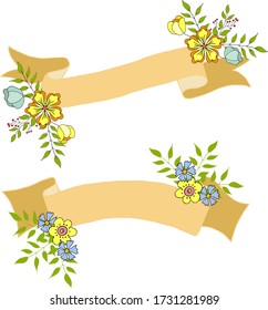 Two ribbons with doodle flowers as a gift on holiday. Vector hand draw  Illustration EPS10