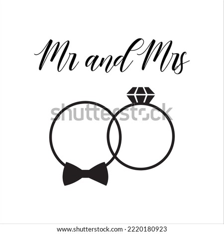 Two rings with diamond icon.Mr and Mrs.Wedding symbol.Wedding invitation.Isolated on white background. Vector illustration