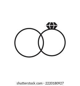 Two rings with diamond icon.Wedding symbol.Wedding invitation.Isolated on white background. Vector illustration