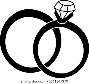 Two rings, one with a diamond, symbolizing love and marriage