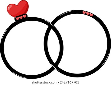 Two Rings With Red Heart Linked Together Vector Illustration