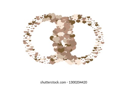 Two rings textured with hearts vector design. Two circles composed with heart confetti original illustration for logo, emblem, marriage, wedding decoration, invitation cards etc.