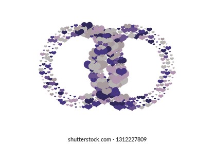 Two rings textured with hearts vector design. Two circles composed with heart confetti original illustration for logo, emblem, marriage, wedding decoration, invitation cards etc.